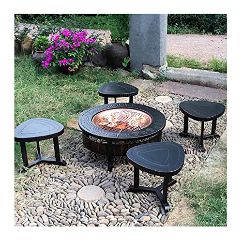 Fire Pits Outdoor 32-inch Campfire Pit Stool Set, Burning Fire Bowl, Grill with Mesh Spark Sieve Cover Grate Poker