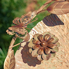 Zaer Ltd. Set of 3 Aged Copper Finish Parisian Birdbaths with Leaves and Butterflies or Birds on Edge (Set/3 with Butterflies)