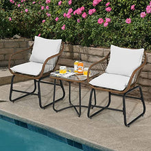 DUYHBAWRS 3PCS Patio Rattan Bistro Set Cushioned Chair Glass Table Deck Armchair Square(D)