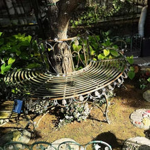 ENWINDXS Garden Tree Bench with Backrest, Metal Outdoor Furniture Decoration for Front Door/Backyard/Patio, Retro Style Iron Half-Round Benches