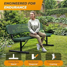 OUTTANS Heavy-Duty Outdoor Metal Bench (6 Ft - Portable with Back, Green)