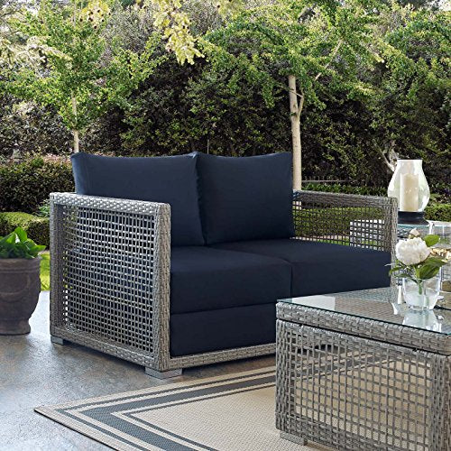 Modway Aura Outdoor Patio Loveseat Gray Navy