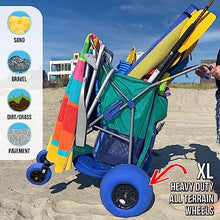 RollX Beach Cart With 4 Balloon Wheels for Sand, Foldable Storage Wagon With Rear 13 Inch and Front 7 Inch Tires (Pump Included) (Seafoam)