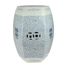 LINKIO Garden Stool Ceramic Blue and White Decorative Garden Stool - Happy Yuan Hexagonal Lotus Design for Home and Outdoor Use Ottomans(A)
