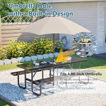 KEIKI 96" Outdoor Metal Picnic Table for 10, Heavy Duty Patio Dining Table with Umbrella Hole, Galvanized Steel Frame for Backyard, Garden, Camping (Black)