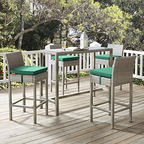 Contemporary Outdoor Patio Garden Bar Side Stool Chair, Set of Four, Fabric Rattan Wicker, Green