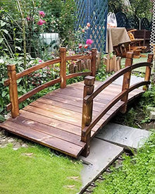 ZIMGOD Wooden Bridge for Garden, Small Decorative Pond Bridge with Side Rails, Rustic Arched Garden Bridge for Yard Walkway Landscape, 1.4m / 4.6ft Long