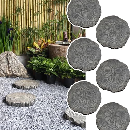 Elitix Stepping Stone Log Look Step Outdoor Large Stones 14" / 18" / 21", Stepping Garden Stone for Gardening Decorative, Walkway Pavers for Pathway Lawn Funeral(Color:Medium,Size:6-pcs)