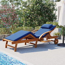 Merax Patio Chaise Lounge Chair with Cushion Set of 4, 78'' Adjustable Reclining Chaise with 4-Positions Backrest, Outdoor Lounge Chair with Rolling Wheels & Cup Holder for Poolside, Deck, Navy Blue