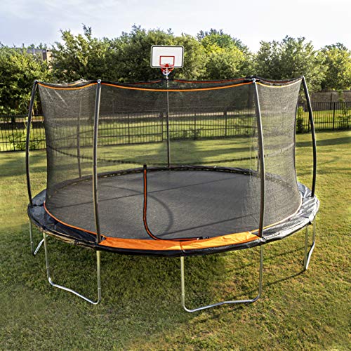 JumpKing 15 ft Trampoline with Safety Enclosure & Basketball Hoop Black/Orange