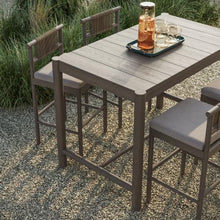 Modway Eleni 5-Piece Outdoor Teak Wood Bar Set in Weathered Gray Pebble – 56 Inch Rectangular Patio Bar Table with 4 Bar Chairs