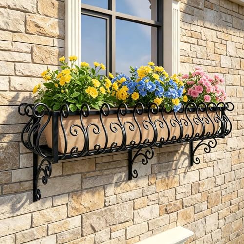 Asiwnshw Hanging Planter Wall Decor, Black Wall Mount Planter Plant Holder, Modern Floating Flower Display Stand for Garden Decor (59.06 * 13.78 * 11.81in)
