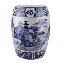 LINKIO Garden Stool Celadon Ceramic Garden Stool, Hand-Painted, Decorative Drum Design, Indoor Outdoor Use Ottomans(C)