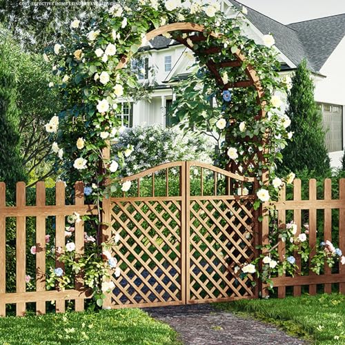 Pergola Arbor with Gate, Outdoor Wooden Arch, Climbing Plants, Roses, Vines, Garden Archway for Wedding Bridal Party Decoration Ceremony (Color : Carbonized Color)