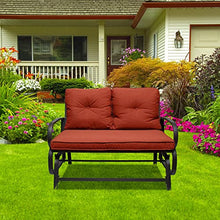 Outdoor Patio Swing Glider Bench Chair Porch for 2 Person Loveseat with Cushion Steel Frame Seating Rocking Balcony Garden Backyard Set (Rust) (HG020181-Rust)