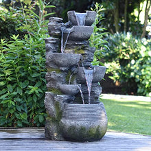 Litedeer Homes Cascading Stone Water Fountain with LED Lights 40-Inch Gray