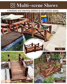 ZIMGOD Wood Garden Bridge Decor, Small Pond Bridge 1.4m/4.6ft, Arc Pond Walkway for Outside Backyard Patio, Rustic Garden Footbridge Landscaping