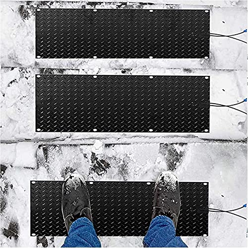 Outdoor Stair Treads Non Slip, Heated Snow Melting Mats, Electric Heating Snow Removal, for Staircase, Deck, USB Series Connection,30cmx90cm,4 Pack