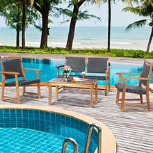 4 PCS Patio Rattan Furniture Set Acacia Wood Frame Sofa Loveseat Garden Single Sofa, Onesize