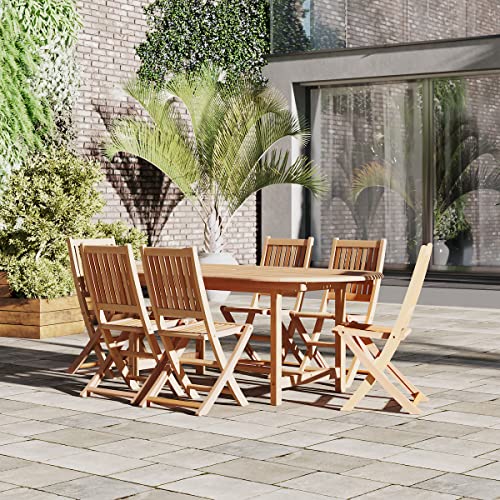 Amazonia Teak Extendable Oval Hamburg Patio Dining Set 7-Piece Brown