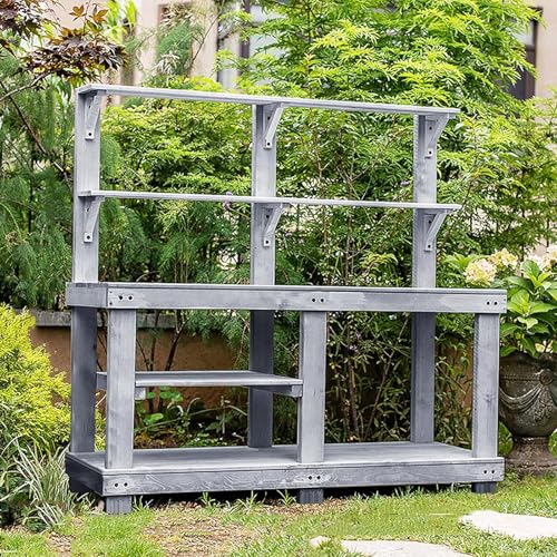 Wooden Outdoor Garden Potting Bench Work Station 4 Layer Multifunction Storage Flower Plant DIY Workstation for Patios, Courtyards, Balcony ( Color : Blue )