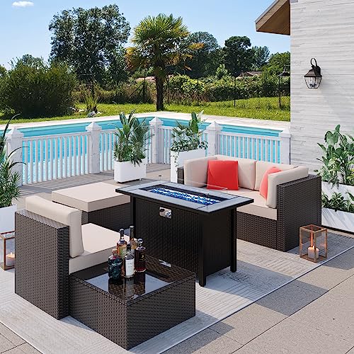 Shintenchi 5-Piece Patio Furniture Set with 45-Inch Fire Pit Table Beige