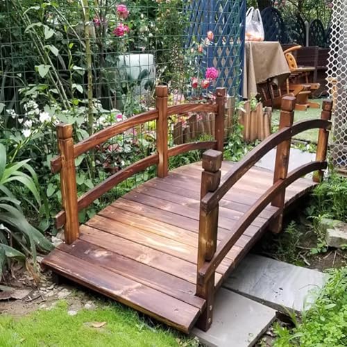 TT-YEL Decorative Pond Bridge Landscape, Wooden Curved Bridge with Safety Railings, Outdoor Pond Bridge Pedestrian Wooden Bridge for Garden, Creek, Brown,Total Length 180cm