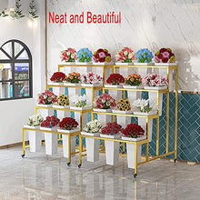 TBLOTYD 4-Tier Indoor Outdoor Flower Display Stand with 16 Buckets, Metal Plant Stand with 4 Wheels, Heavy Duty Mobile Plant Cart