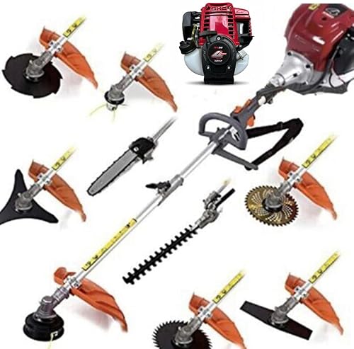 GX35 Multi-PurposeGas Brush Cutter Tool with String Trimmer Head and Grass Blade, Includes Adjustable Harness