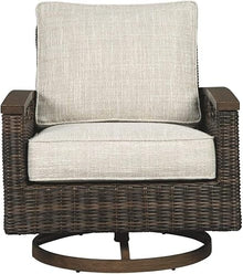 BOWERY HILL Transitional Swivel Patio Wicker Arm Chair Set of 2 Brown