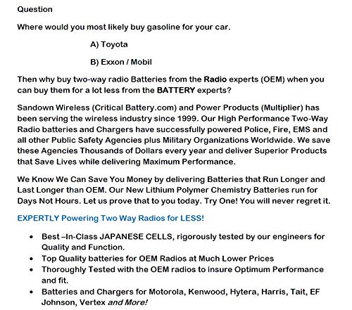 Sandown Wireless Replacement SMART Battery Pack for Mot. APX900/XPR Series Radio, 7.2V, 3500mAh, IP67, Li-Ion (10 Pack)