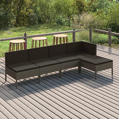 HEFZGDB 5 Piece Patio Lounge Set with Cushions Poly Rattan Gray Porch Furniture Patio Table and Chairs Set Outdoor Patio Set Suitable for Lawn, Garden, Poolside.