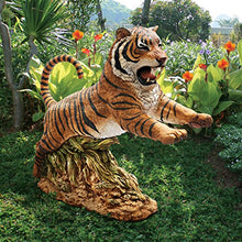Design Toscano Jungle Cat Leaping Bengal Tiger Outdoor Garden Animal Statue, 32 Inch, Resin, Full Color Finish