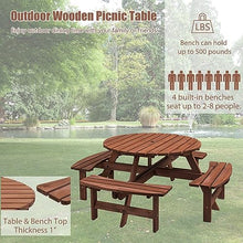 43.3" Outdoor Wooden Picnic Table with Benches Set and Umbrella Hole Brown