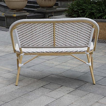 24/7 Shop at Home Cato Modern 2-Seater Aluminum and All-Weather Wicker Outdoor Loveseat for Backyard, Patio, Garden, Deck, Porch, Gray and Natural Brown