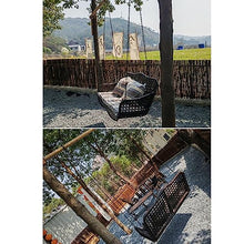Outdoor Patio Swing Chair Front Porch Hanging Bench, 2-3 Person Hanging Swing with Soft Seat Cushions & Chains, Heavy Duty Garden Rattan Swing Lounge, for Balcony/Backyard/Living Room/Lawn