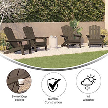 Flash Furniture Newport Adirondack Chairs with Cup Holders, Weather Resistant Poly Resin Adirondack Chairs, Set of 4, Brown