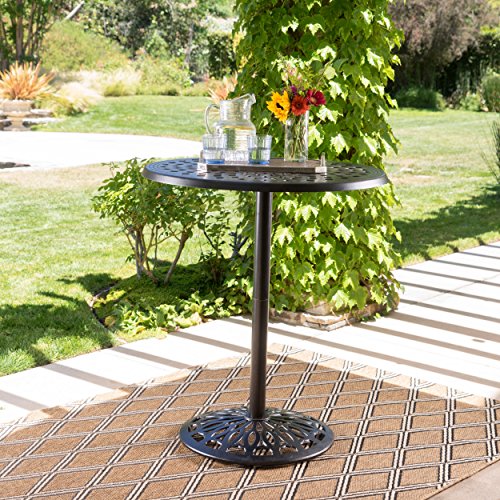 roomfitters Cast Aluminum Round Bar Table with Durable Construction, Weather-Resistant Bistro Table for Patio and Outdoor Spaces, Black