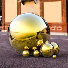 YDJIANCAI 1 Pcs Stainless Steel Gazing Globe, Hollow Ball Mirrored Surface Polished Shiny Sphere, Garden Stainless Steel Gazing Ball for Outdoor Lawn Pond Yard Ornament, Golden(Size:23.62in/60cm)