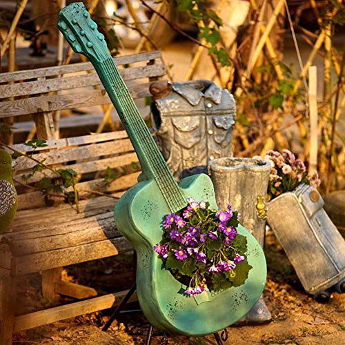 Indoor Outdoor Guitar Planter,Creative Guitar Statue Vase for Garden,Durable Polyresin Flower Pot for Patio Lawn Garden Yard Inspired Decor Blue 38x30x102cm(15x12x40inch) Gift