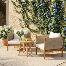 Christopher Knight Home Lenor Acacia Wood Lounge Chair Outdoor Set of 2 with Removable Cushion, Solid Wood Patio Accent Chair with Diamond Rope Weave, Patio Furniture Set Sofa Chair, Beige+Cream+Teak
