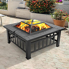 Fire Pit Table Spark Screen, Fireplace Poker, Grate, Outdoor Fire Pits BBQ Bowl, Square Metal Firepit Table for Backyard Patio Bonfire Garden