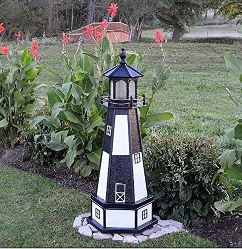 Backyard Crafts Amish-Made Cape Henry, VA Replica Lighthouse with Base and Solar-Powered LED Lighting, 113" Tall