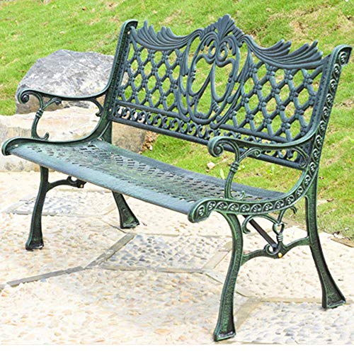 Outdoor Garden Bench, Outdoor Furniture Cast Iron Porch Bench, Anti-Rust Iron Art Leisure Terrace Bench, Suitable for Deck/Lawn/Street(Carved Green)
