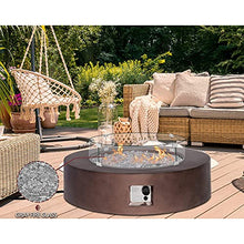 HOMPUS Propane Patio Fire Pit Table with Wind Guard, Fire Glass and Rain Cover for Outdoor Leisure Party, 50,000 BTU 42-inch Round Bronze Concrete Fire Table