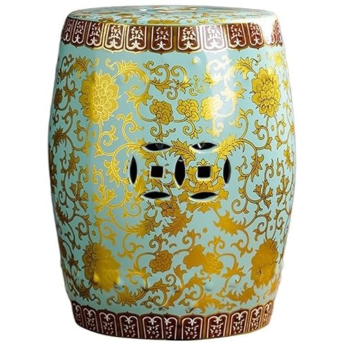 Ceramic Drum Table,Ceramic Drum Stool,Decorative Ceramic Garden Stool, Glazed Hollow Floral Shoe-Changing Stool Drum Stool, Suitable for Outdoor Garden,(Green)