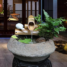GenSDH Japanese Water Fountain, Bamboo Accents Zen Garden Water Fountain with Pump & Stone Bowls, Mini Fish Pond Bird Bath