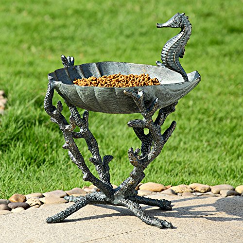 SPI Verdigris Finish Aluminum Seahorse Birdbath/Bird Feeder