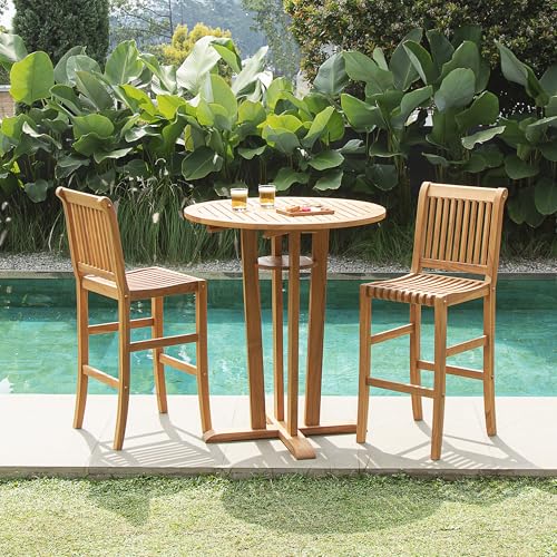 Cambridge Casual Mosko 3-piece Outdoor Patio Bistro Set, Solid Teak Wood bar-Height Table with Hidden Storage and 2 armless bar Chairs – Weather-Resistant Patio Set for Balcony, Deck, or Garden