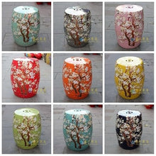 LINKIO Garden Stool Colorful Ceramic Garden Stool with Plum Blossom Design - Decorative Porcelain Cooler Stool for Outdoor and Indoor Use Ottomans(H)